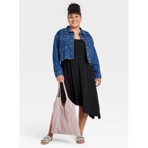 Ava & Viv Women's Plus Cropped Lightweight Denim Jacket Darkwash Size 1X